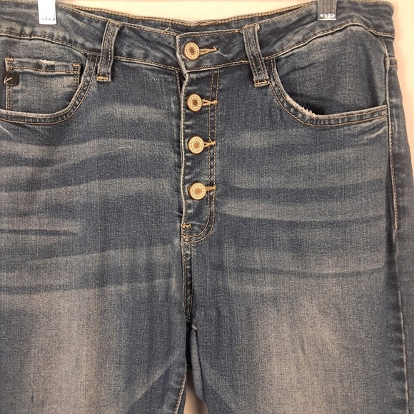 KANCAN Maurices Straight High Rise Button Fly Jeans Blue Stretch Raw Hem 31 - Picture 2 of 8